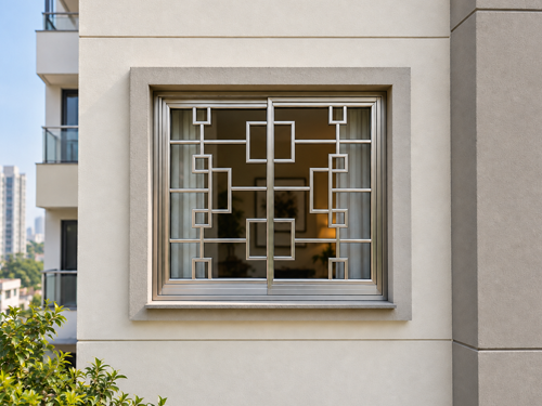 Minimalist Vertical Lines steel window grill design
