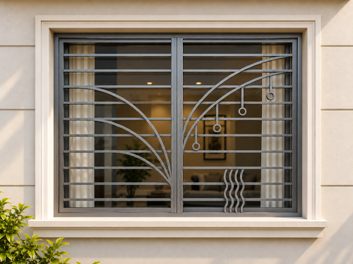 Geometric Grid Pattern steel window grill design