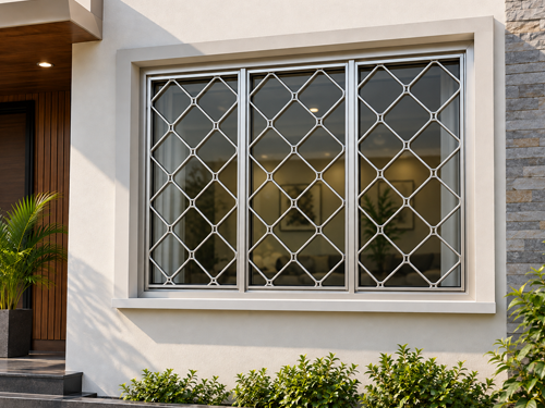 Diagonal Crosshatch steel window grill design