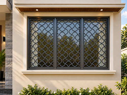 Curved Top with Straight Body steel window grill design