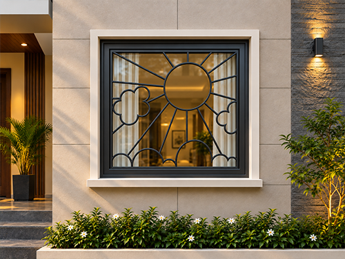 Layered Double Frame steel window grill design